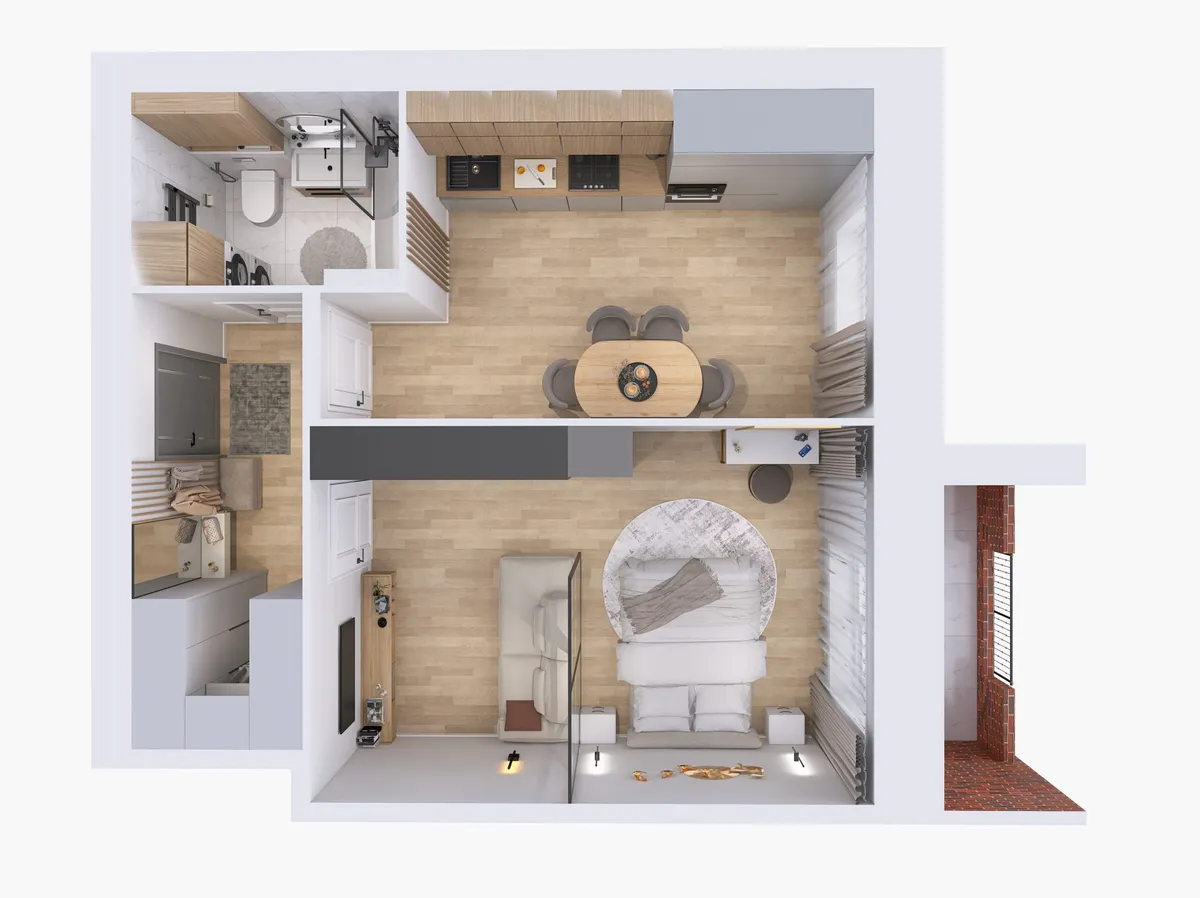 Планировка: 1-комнатная квартира 44,5 м², ЖК «Невский на Депутатской»