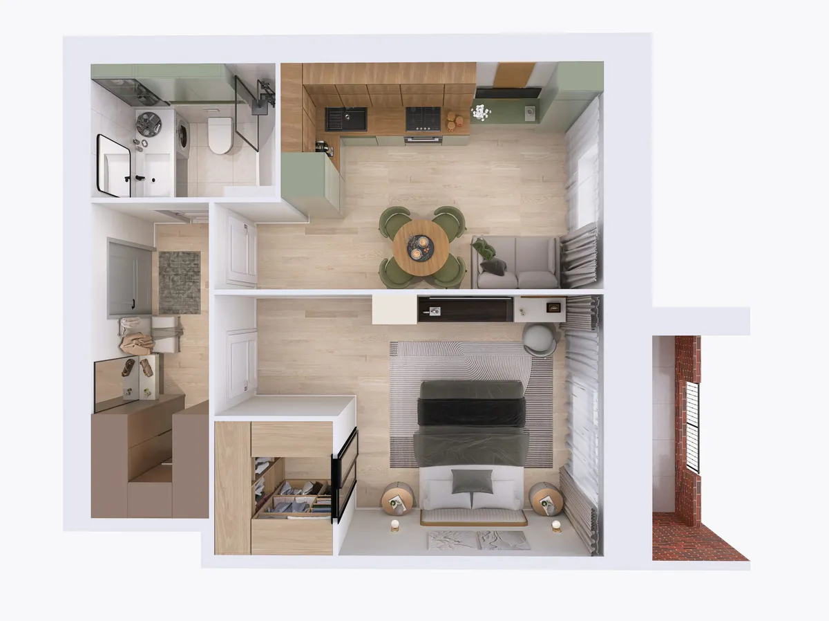 Планировка: 1-комнатная квартира 44,5 м², ЖК «Невский на Депутатской»