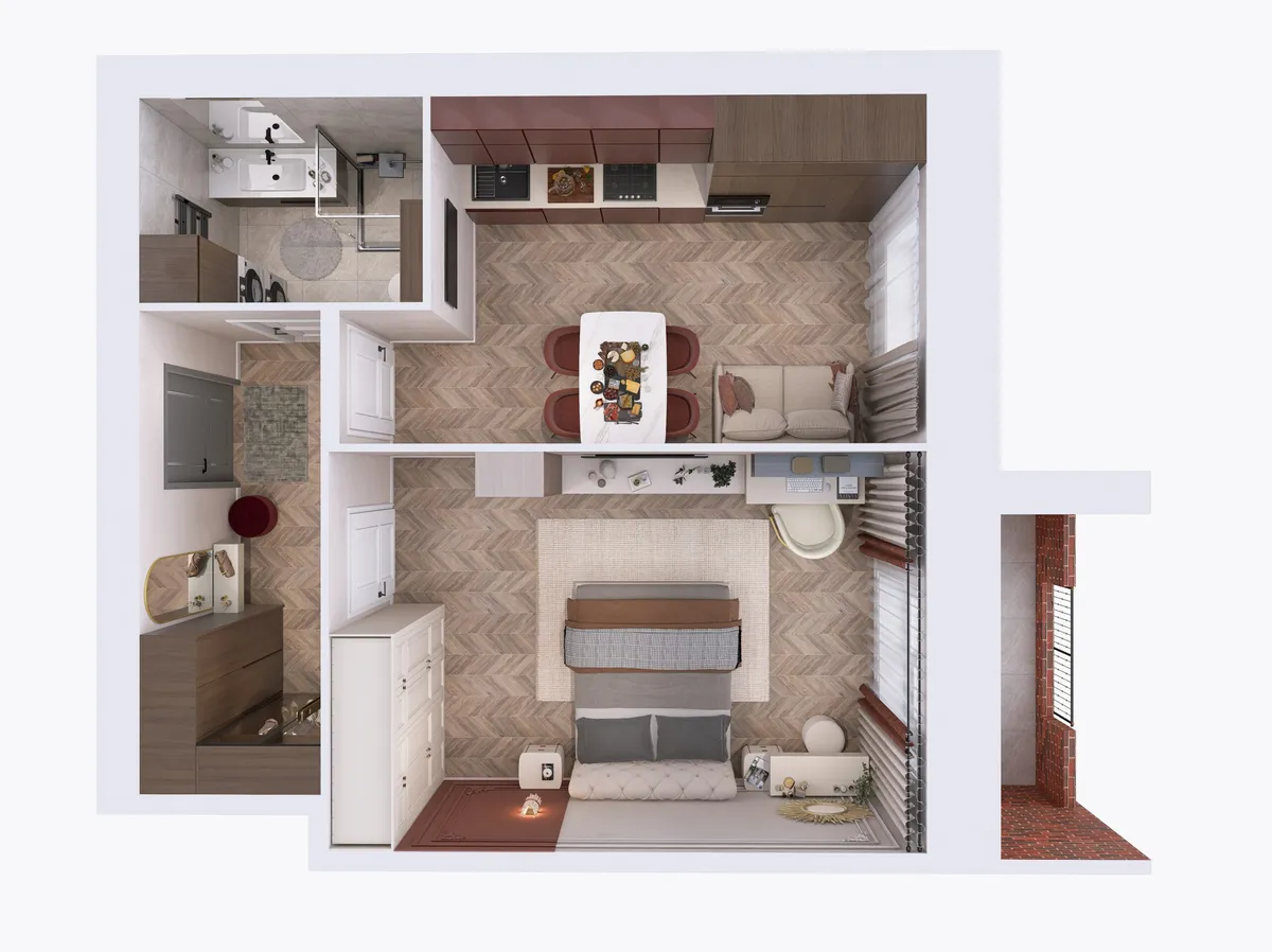 Планировка: 1-комнатная квартира 44,5 м², ЖК «Невский на Депутатской»
