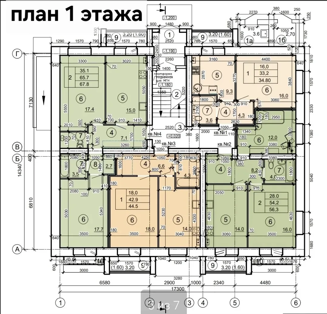 Планировка: 1-комнатная квартира 44,5 м², ЖК «Невский на Депутатской»
