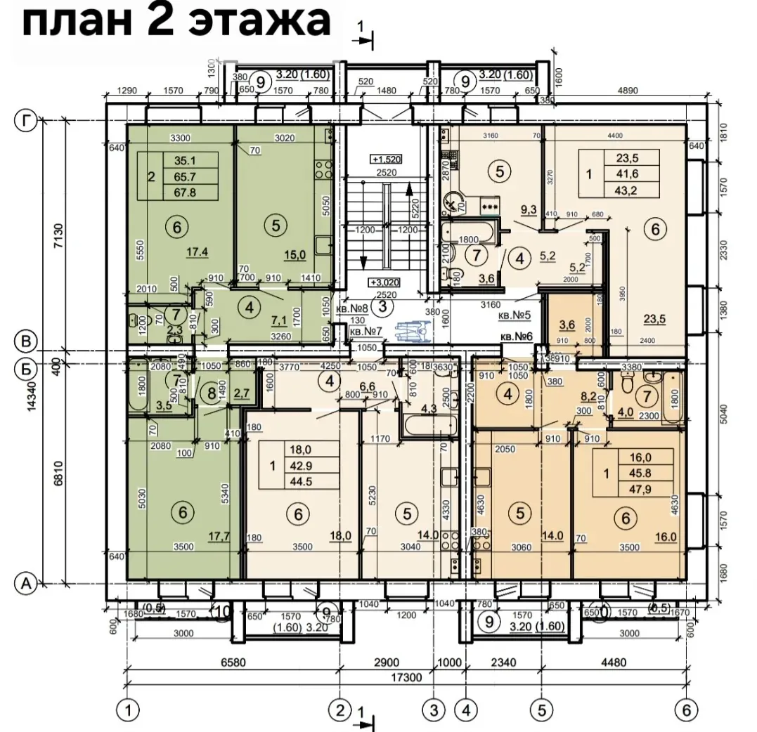 Планировка: 1-комнатная квартира 44,5 м², ЖК «Невский на Депутатской»